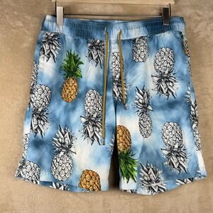 Valor Collective Mens Pineapple Print Swim Trunks Blue White Board Shorts Size M